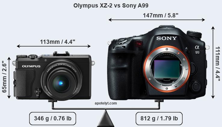 Size Olympus XZ-2 vs Sony A99