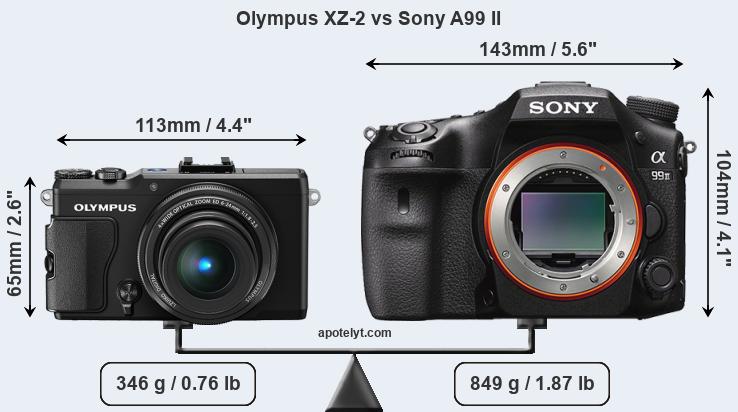 Size Olympus XZ-2 vs Sony A99 II