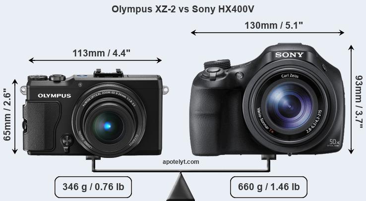 Size Olympus XZ-2 vs Sony HX400V