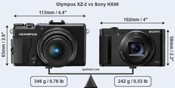 Size Olympus XZ-2 vs Sony HX99