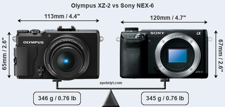 Size Olympus XZ-2 vs Sony NEX-6