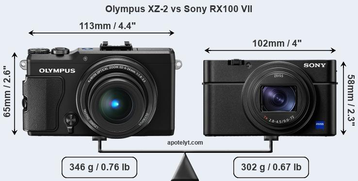 Size Olympus XZ-2 vs Sony RX100 VII