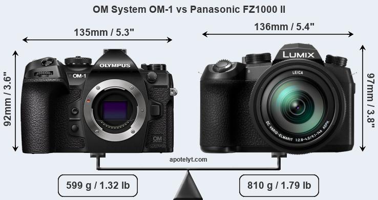 Size OM System OM-1 vs Panasonic FZ1000 II