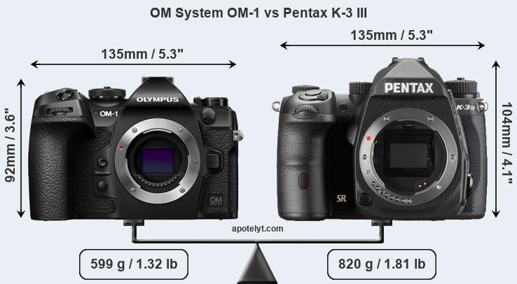 Size OM System OM-1 vs Pentax K-3 III