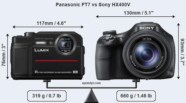 Size Panasonic FT7 vs Sony HX400V