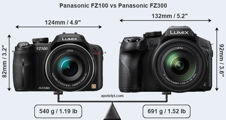 Size Panasonic FZ100 vs Panasonic FZ300