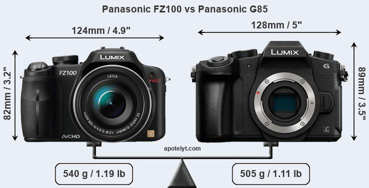 Size Panasonic FZ100 vs Panasonic G85