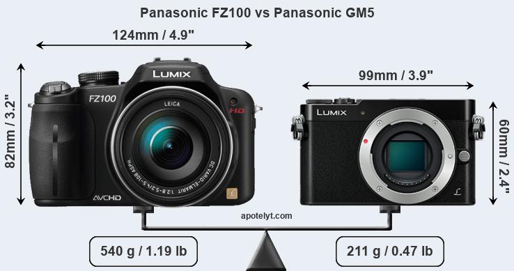 Size Panasonic FZ100 vs Panasonic GM5