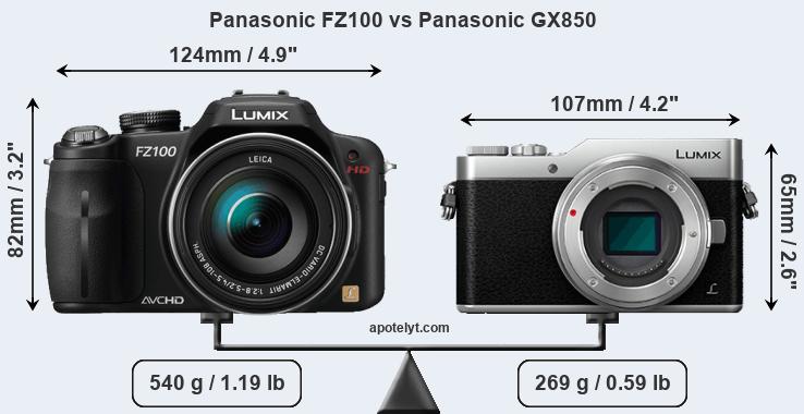 Size Panasonic FZ100 vs Panasonic GX850