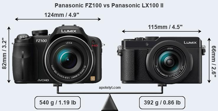 Size Panasonic FZ100 vs Panasonic LX100 II