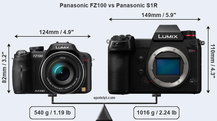 Size Panasonic FZ100 vs Panasonic S1R