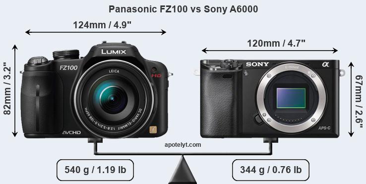 Size Panasonic FZ100 vs Sony A6000