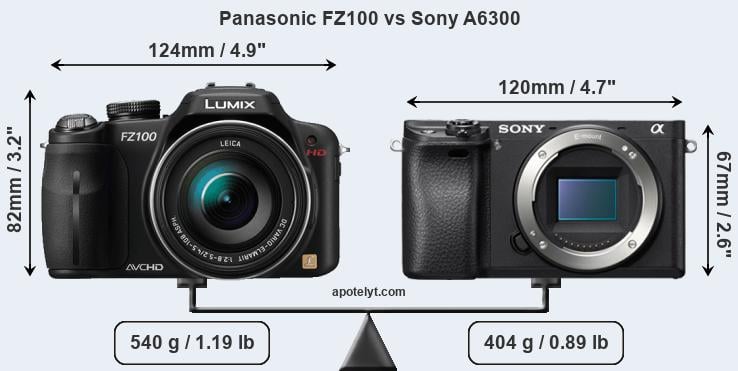 Size Panasonic FZ100 vs Sony A6300