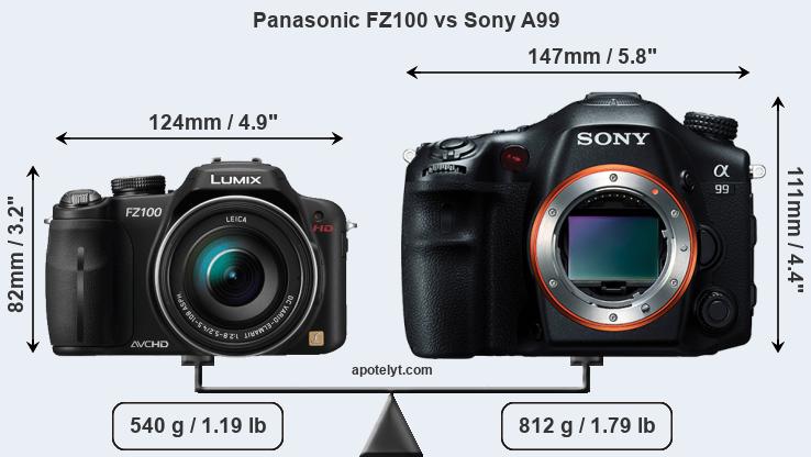 Size Panasonic FZ100 vs Sony A99