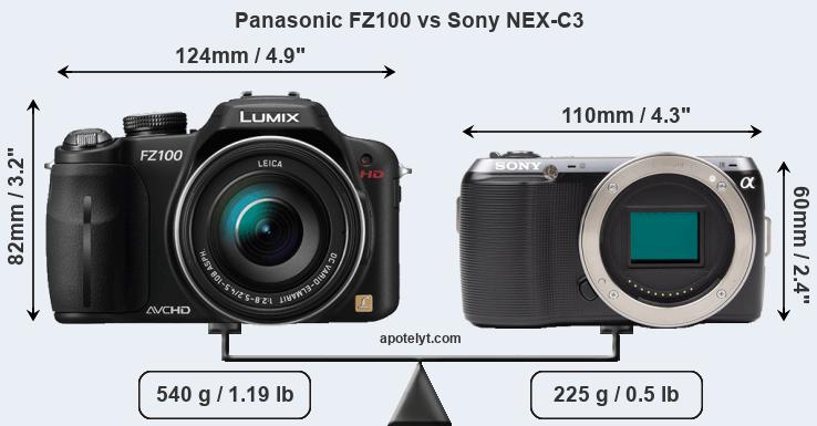 Size Panasonic FZ100 vs Sony NEX-C3