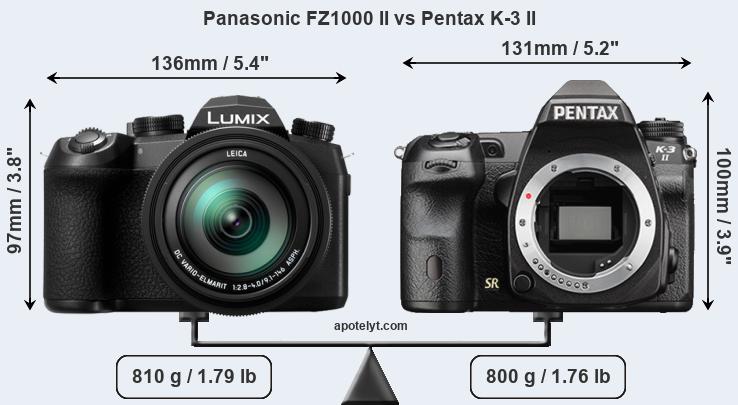 Size Panasonic FZ1000 II vs Pentax K-3 II