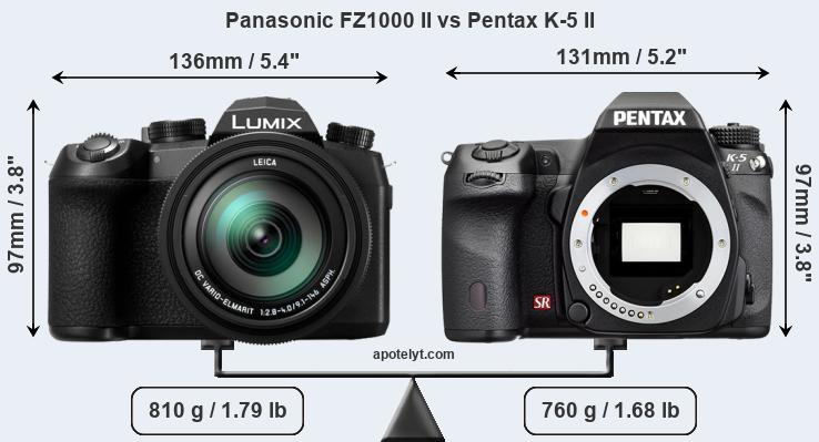 Size Panasonic FZ1000 II vs Pentax K-5 II