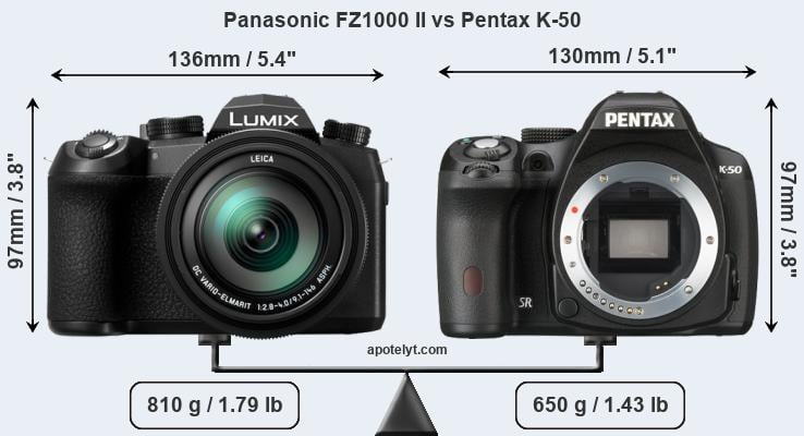 Size Panasonic FZ1000 II vs Pentax K-50