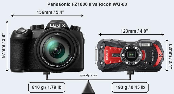Size Panasonic FZ1000 II vs Ricoh WG-60