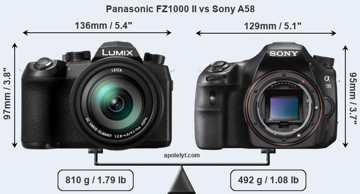 Size Panasonic FZ1000 II vs Sony A58