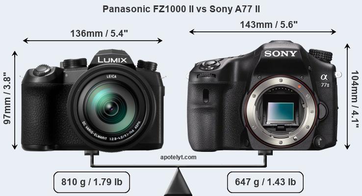 Size Panasonic FZ1000 II vs Sony A77 II
