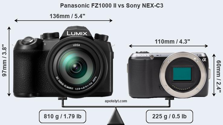 Size Panasonic FZ1000 II vs Sony NEX-C3