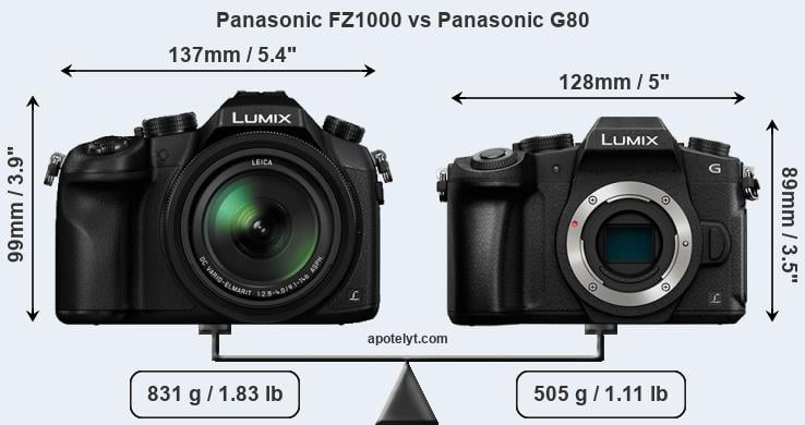 Size Panasonic FZ1000 vs Panasonic G80