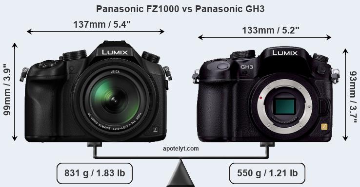 Size Panasonic FZ1000 vs Panasonic GH3