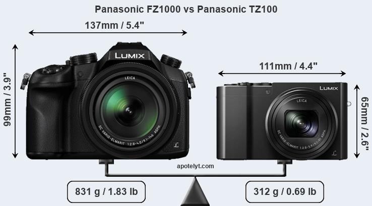 Size Panasonic FZ1000 vs Panasonic TZ100
