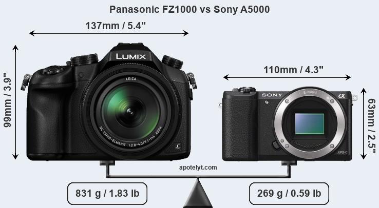 Size Panasonic FZ1000 vs Sony A5000
