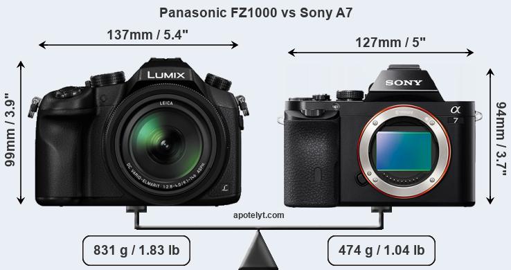Size Panasonic FZ1000 vs Sony A7