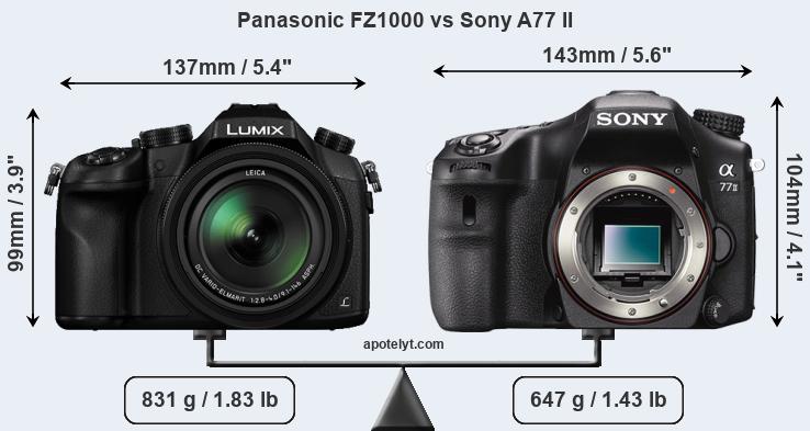 Size Panasonic FZ1000 vs Sony A77 II