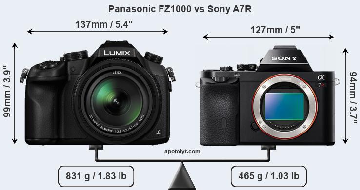 Size Panasonic FZ1000 vs Sony A7R