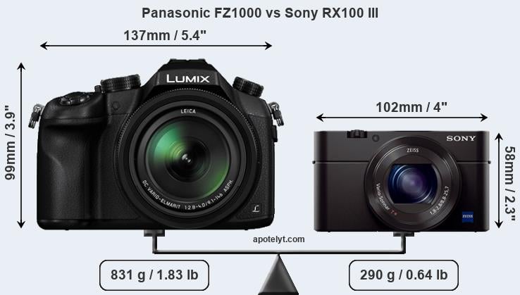 Size Panasonic FZ1000 vs Sony RX100 III