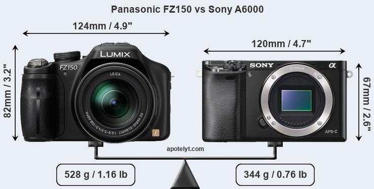 Size Panasonic FZ150 vs Sony A6000