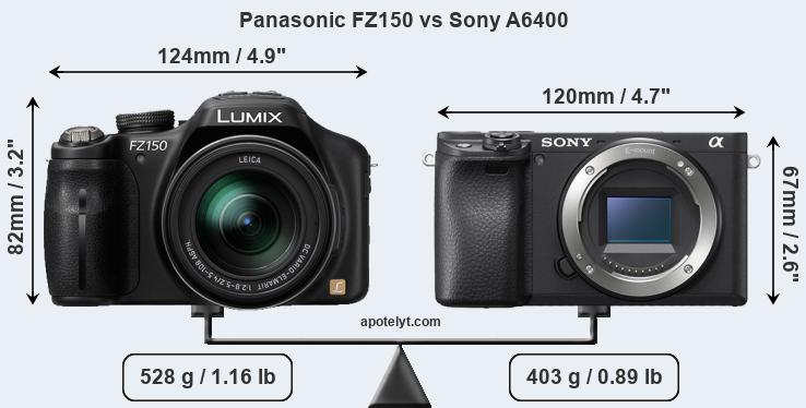 Size Panasonic FZ150 vs Sony A6400