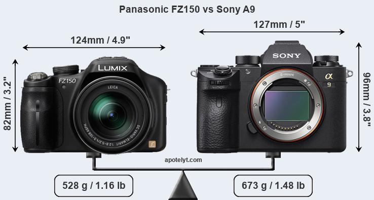 Size Panasonic FZ150 vs Sony A9
