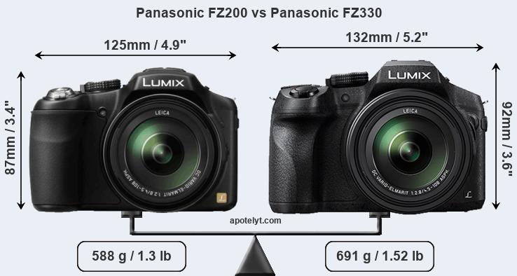 Size Panasonic FZ200 vs Panasonic FZ330