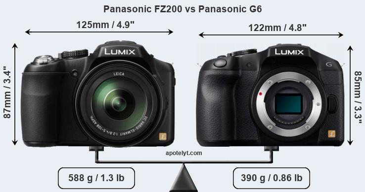 Size Panasonic FZ200 vs Panasonic G6