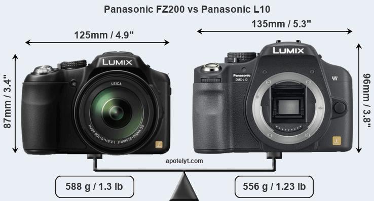Size Panasonic FZ200 vs Panasonic L10