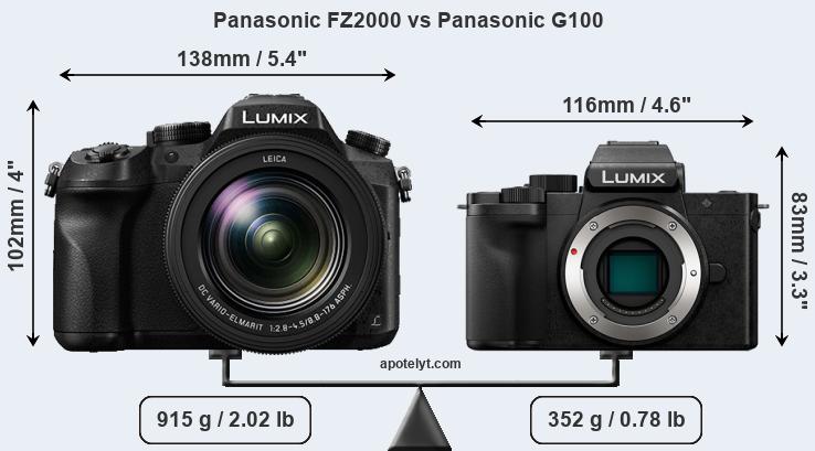 Size Panasonic FZ2000 vs Panasonic G100