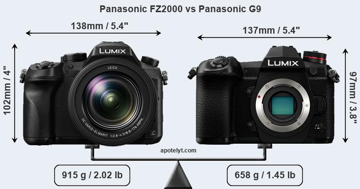 Size Panasonic FZ2000 vs Panasonic G9