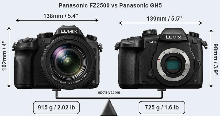 Size Panasonic FZ2500 vs Panasonic GH5