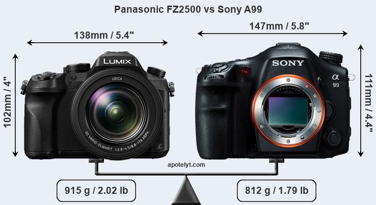 Size Panasonic FZ2500 vs Sony A99