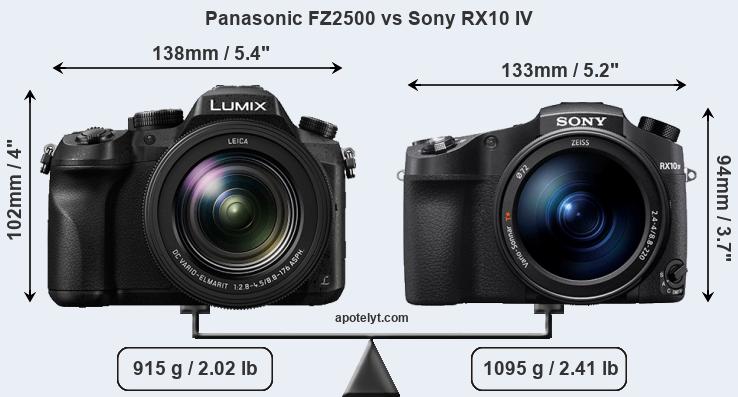 Size Panasonic FZ2500 vs Sony RX10 IV