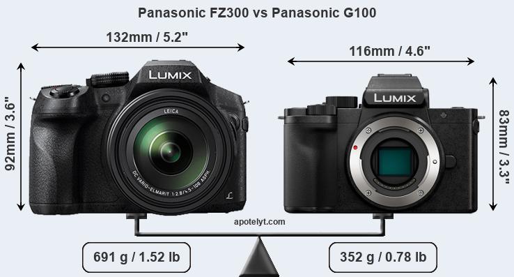 Size Panasonic FZ300 vs Panasonic G100