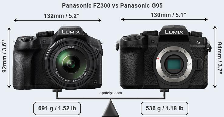 Size Panasonic FZ300 vs Panasonic G95
