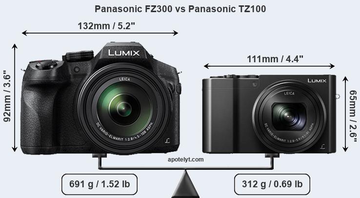 Size Panasonic FZ300 vs Panasonic TZ100
