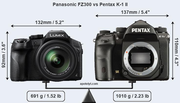 Size Panasonic FZ300 vs Pentax K-1 II