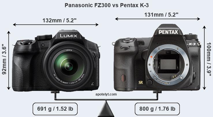 Size Panasonic FZ300 vs Pentax K-3
